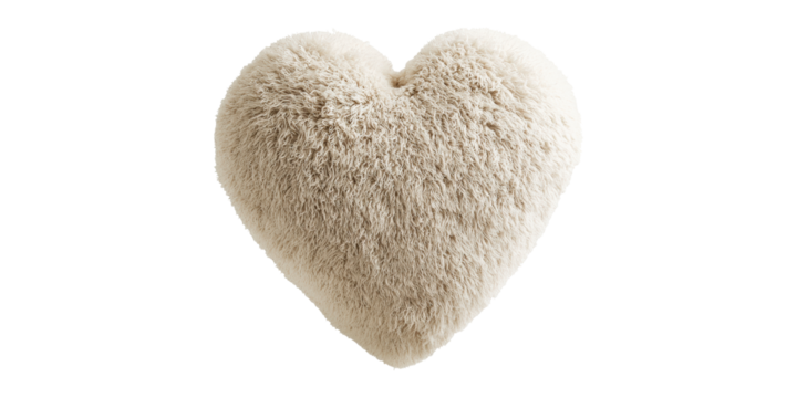 Heart shaped fluffy pillow isolated on transparent background