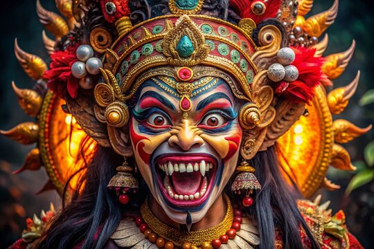 Rangda Balinese Demon Mask, Surreal Photography, Mythological Creature, Fangs, Bulging Eyes