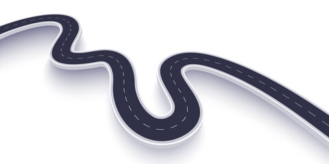 3d winding road on a white isolated background. Road way location infographic template, simple curved road vector illustration