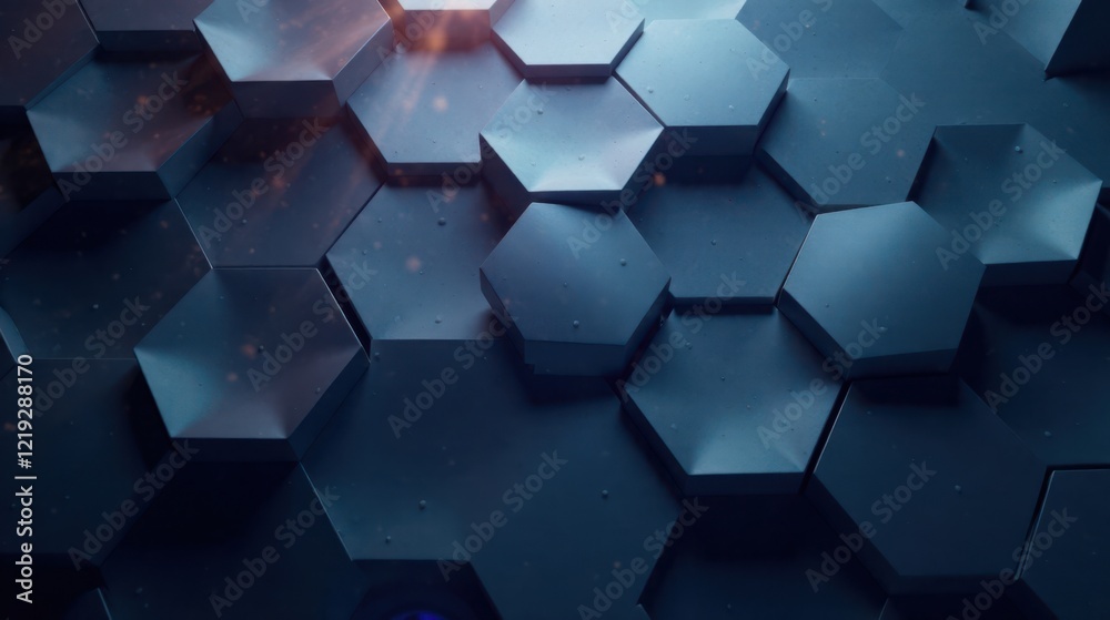 Poster Abstract Hexagonal Pattern Background Dark Blue Geometric Design with Subtle Light Effects