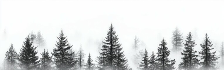 Fototapeta premium Misty forest landscape with evergreen trees at dawn