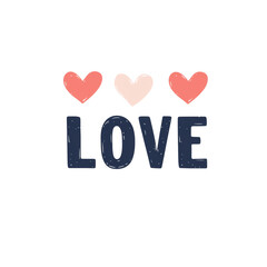 A simple graphic design featuring three hearts above the word love in a dark blue color scheme.