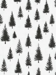 Obraz premium Black pine trees on a white background create a striking pattern