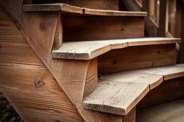 Wooden steps creating an interesting pattern, ideal for backgrounds or design projects related to carpentry, construction, or home improvement