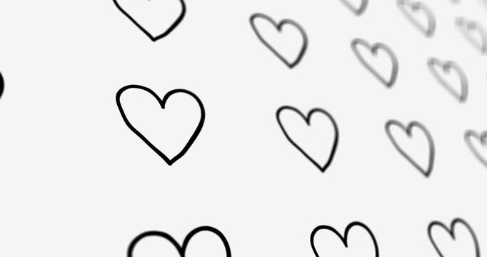 Hand drawn heart design with horizontal scroll on black and white background