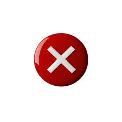 Obraz premium A glossy red circle button features a prominent white cross symbol commonly used to indicate cancellation or negation.