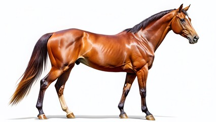 Obraz premium Realistic Brown Racehorse Side Profile, Isolated on White Background - Stock Photo