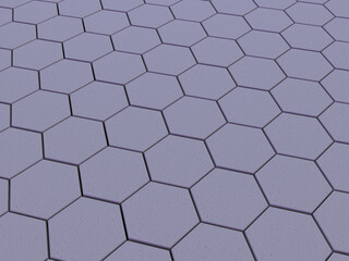 規則的に並んだ六角柱のフロアの3Dイラストレーション