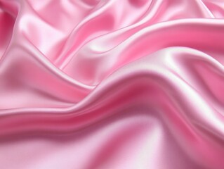Fototapeta premium Close-up of pink satin fabric texture background with soft light and shadow, white light reflection on the surface