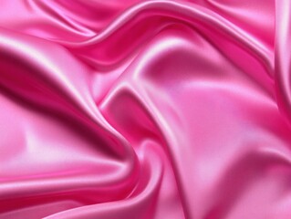 Close-up of pink satin fabric texture background with soft light and shadow, white light reflection on the surface