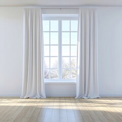 Fototapeta premium empty room with window and curtains, white room empty, rent, housing