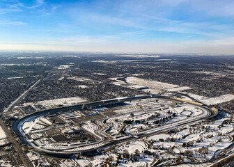 Aerial View Of The Indianapolis Motor Speedway In Winter With Snow