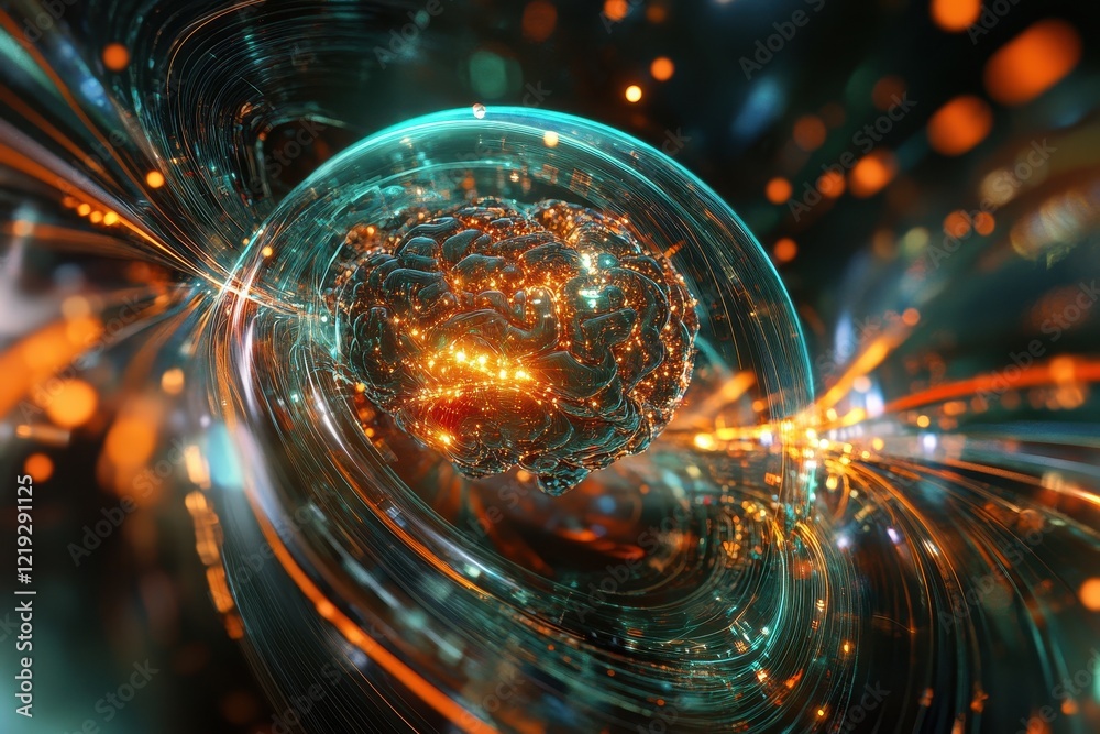 Poster futuristic quantum computing brain. computer network,machine learning