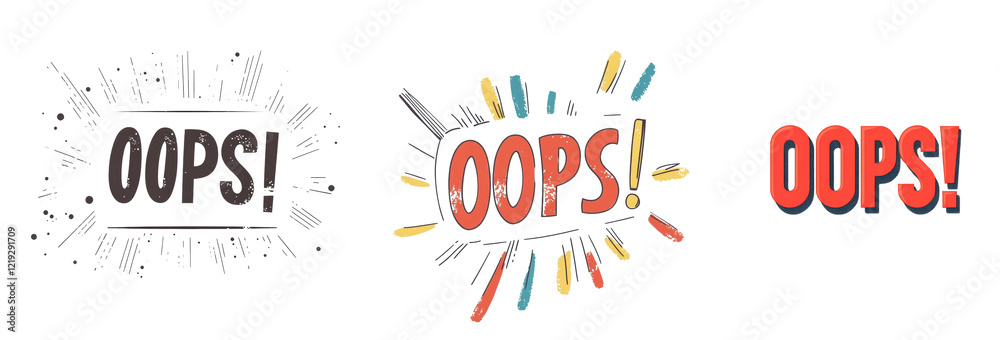 Poster the image shows three different stylistic depictions of the word oops in a comic book style.