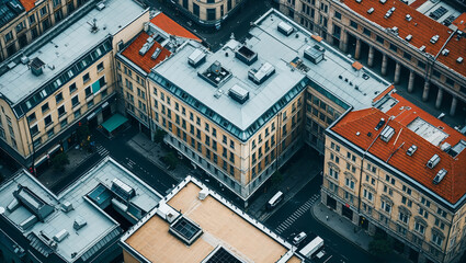 Cityscape showing buildings and streets from above