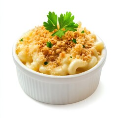 A gourmet truffle macaroni and cheese, isolated white background, minimalist art style