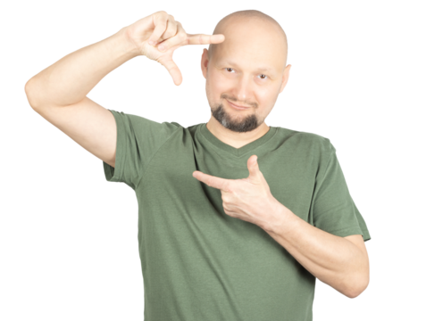 Creative man making a camera frame gesture with his hands