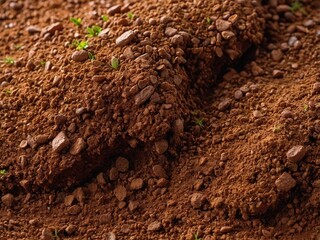 Earthy Dirt Texture with Small Stones and Green Shoots: A Natural Composition of Fine Dirt Texture, Varied Sized Stones, and Emerging Plants Creating a Varied, Living Surface