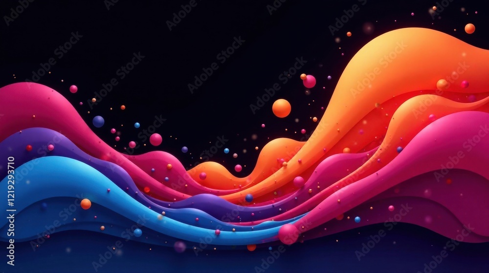 Poster Abstract Colorful Waves with Floating Spheres A Vibrant Digital Design Featuring Dynamic Curves and Vivid Hues