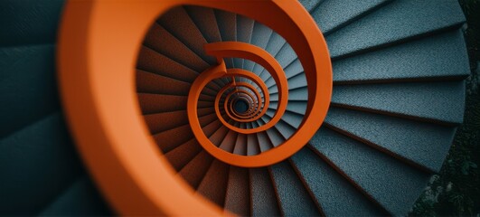 Fototapeta premium Acrophobia, Fear of Heights Concept, A birds-eye view of a spiraling staircase inside a tower, causing vertigo