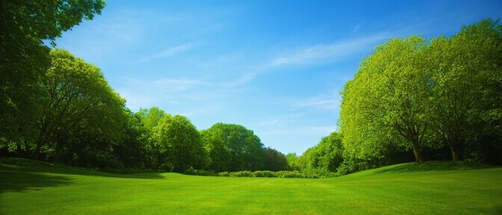 Spring Landscape with Trimmed Lawn and Trees. Made with generative AI