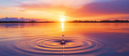 Sunset water droplet ripple effect.