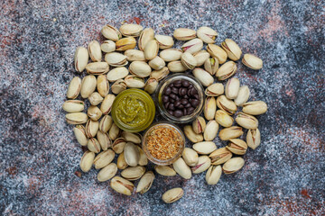 Trendy dubai chocolate ingredients for making dubai chocolate.