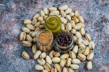 Trendy dubai chocolate ingredients for making dubai chocolate.