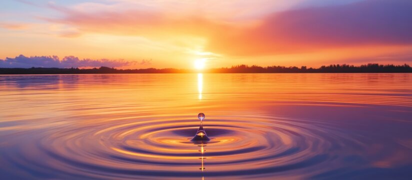 Sunset water droplet ripple effect.