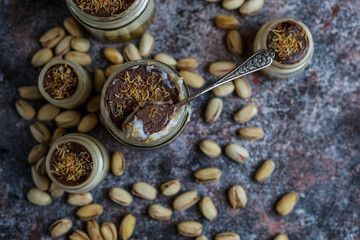 Trendy dessert dubai chocolate magnolia.