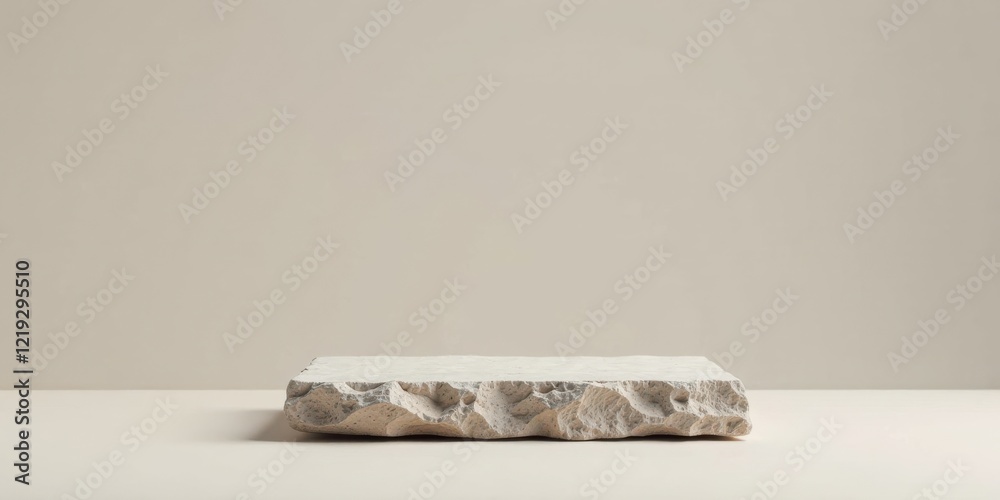 Poster A Rough-Hewn Stone Platform Against a Neutral Background, Ideal for Product Display and Minimalist Design Presentations