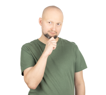 Thoughtful man touching his chin with a pensive expression