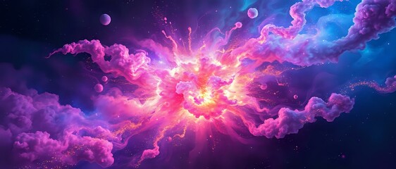 Obraz premium Vibrant Cosmic Explosion in Purple and Pink Nebula