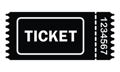 Ticket vector icon. Ticket stub isolated on white background. Retro train, theatre, cinema or movie ticket. Flat style. Vector illustration. EPS 10