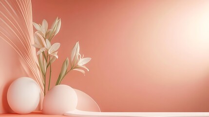 Fototapeta premium White Lilies in a Minimalist Peach Setting