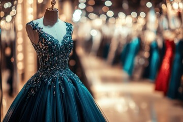 Stunning Evening Gown Display in Luxurious Setting