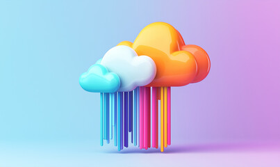 Colorful cloud with vibrant rain drops against a gradient background.