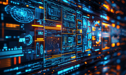 Fototapeta premium Dynamic data visualization and analysis digital environment infographic content futuristic tech display aerial perspective artificial intelligence innovation