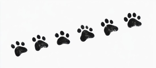Six black paw prints in a diagonal row on white background.