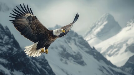 Obraz premium A majestic eagle soaring high above the mountains, with its sharp wings cutting through the air