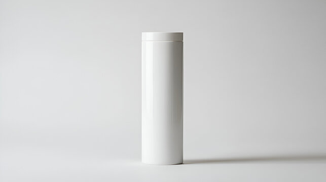 Sleek white cylindrical container on a minimalist background. Perfect for product mockups or clean design projects.