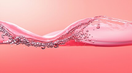 Pink liquid wave with bubbles.