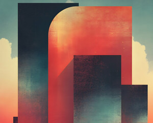 Abstract city skyline sunset; architectural design, background clouds, urban development concept; website banner