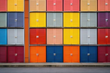 Multicolored metal lockers create a cheerful and dynamic facade