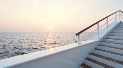 Obraz premium Serene Sunset Vista from Aboard a Vessel's Deck Ascending Steps Leading to Tranquility