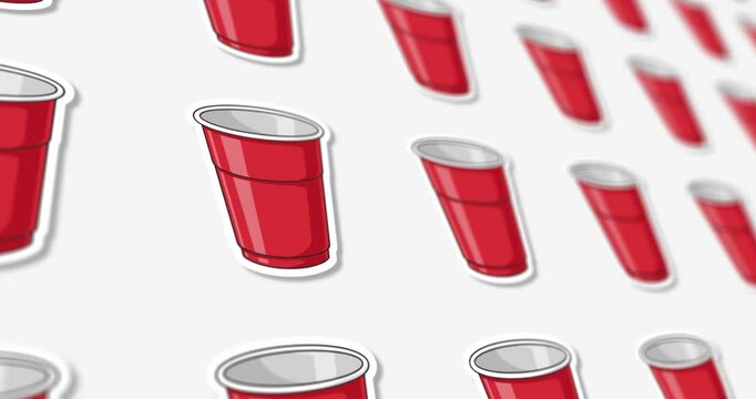 Red party cup design with horizontal scroll on black and white background