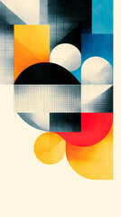 Abstract geometric art; colorful shapes overlap; white background; modern design; website banner