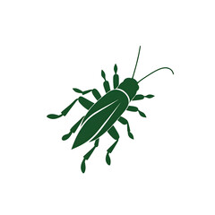 A stylized vector clipart logo of a grasshopper with bold outlines and a vibrant green body