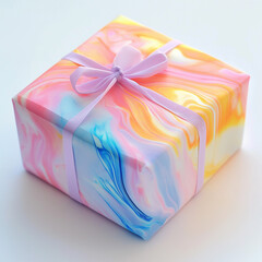 Colorful marble colored gift Box with ribbon