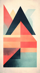 Abstract geometric art print; colorful triangles overlap; textured background; wall decor